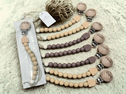 Silicone & Wooden Dummy Clips – Safe, Stylish & Practical Pacifier Holder - Baba Regalo Boutique