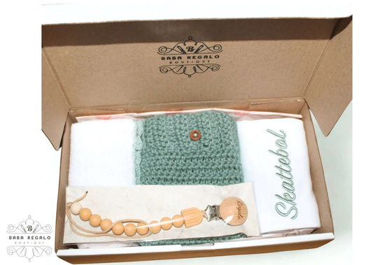Baby Gift Box Set – Burp Cloth, Baby Grow, Dummy Clip & Diaper Cover - Baba Regalo Boutique