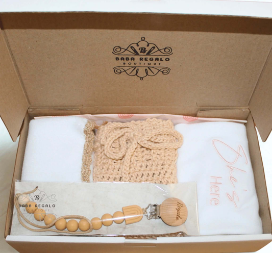 Baby Gift Set – Diaper Cover, Burp Cloth & Baby Grow Themed Dummy Clip - Baba Regalo Boutique