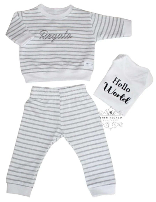 Baby Cotton Tracksuit Set – Striped Sweater & Pants Outfit - Baba Regalo Boutique