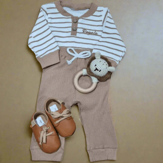 Summer striped toffee lounge wear set - Baba Regalo Boutique